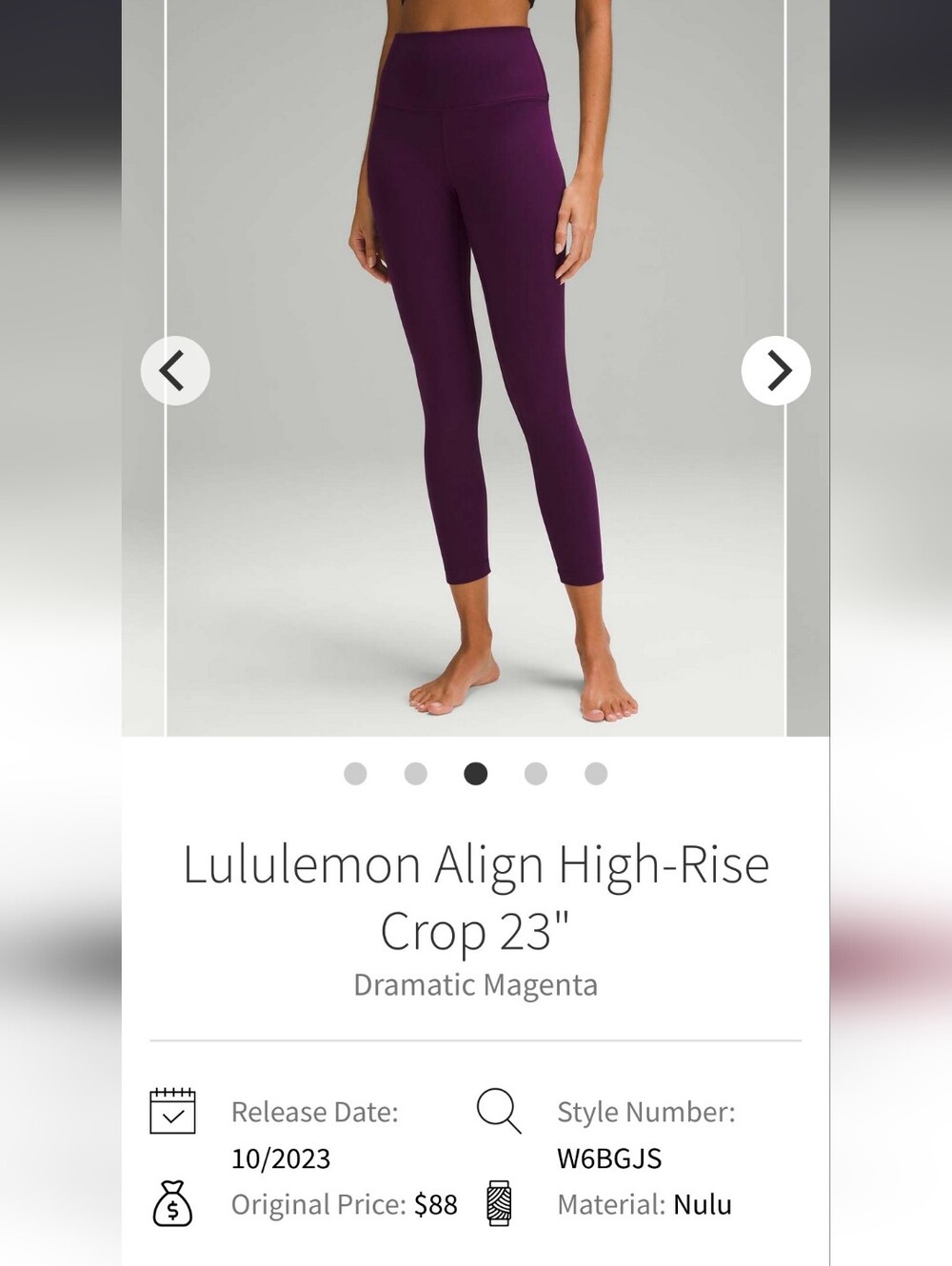 NWOT Lululemon Align Crop 23", Dramatic Magenta, Size 4